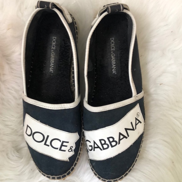 Dolce & Gabbana Canvas Slip On Loafers Blue & White Mens Size 6 main image 5